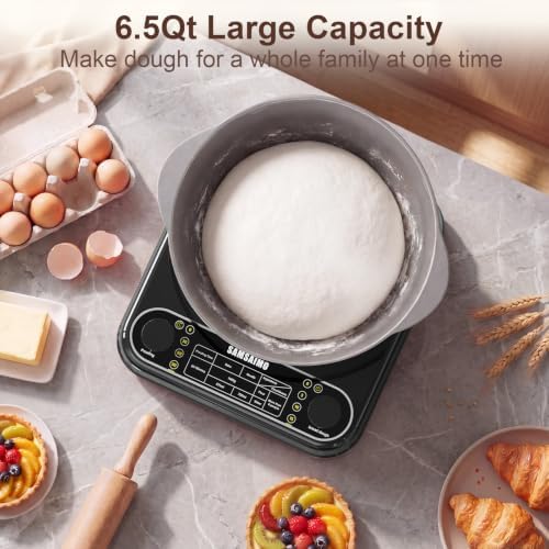 Electric Dough Mixer with Ferment Function, 6.5QT Stand Dough Maker, Dough Kneading Machine with 304 Stainless Steel Bowl, Removable Lid & Knob Control, Ideal for Pizza, Pasta, Bread - Onyx Black