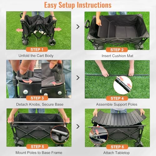 Collapsible Foldable Wagon Cart with Big Wheels and Tabletop