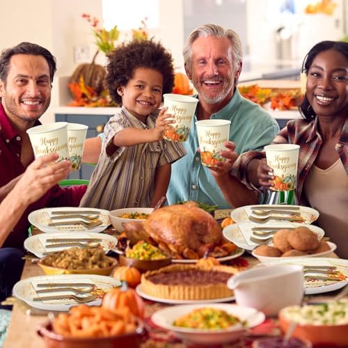 Pajean 175 Pcs Thanksgiving Fall Oval Paper Plates Gold Pumpkin Disposable