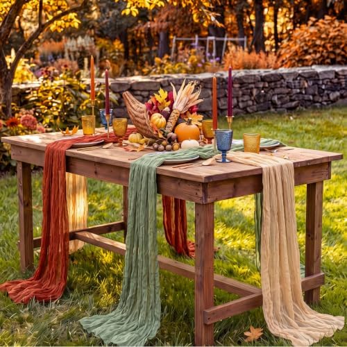 6 Pcs Terracotta and Sage Green Cheesecloth Table Runner 118"