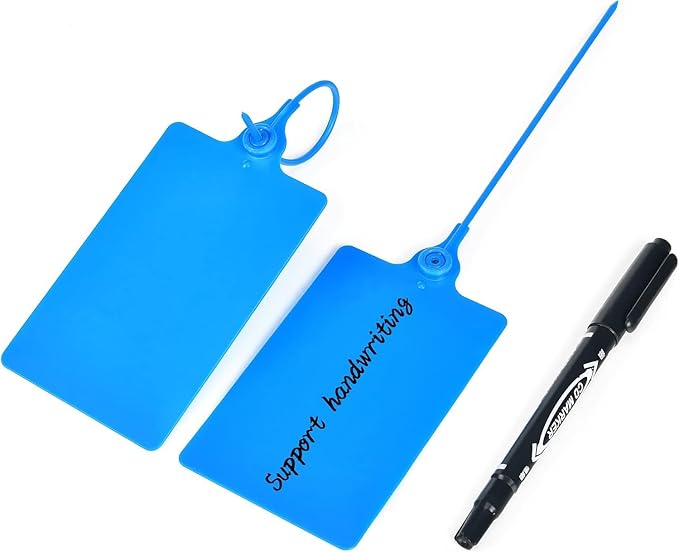 25 Pcs Durable Plastic Shipping Tags with Marker Pen Security Seals Sticker Labels,Waterproof Blank Luggage Tag for Packages, Logistics, Inventory, Travel(Blue,25pcs)