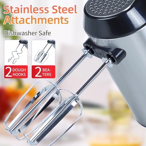 200W Hand Mixer, Lightweight Electric Mixer with Turbo Function, 5-Speed Handheld Mixer for Whipping, Folding, and Dough Kneading, Compact Storage with Attachments,black