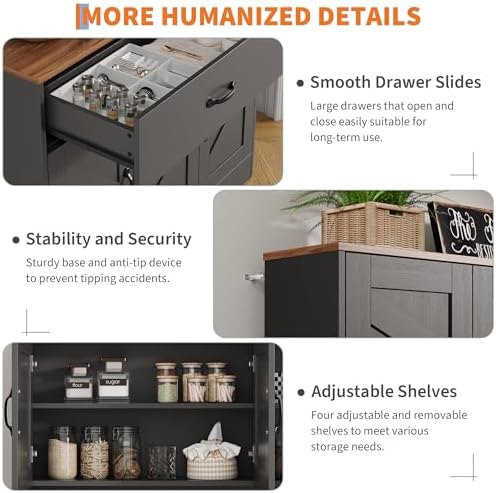 IDEALHOUSE 71" Kitchen Pantry Cabinet with Charging Station, Black