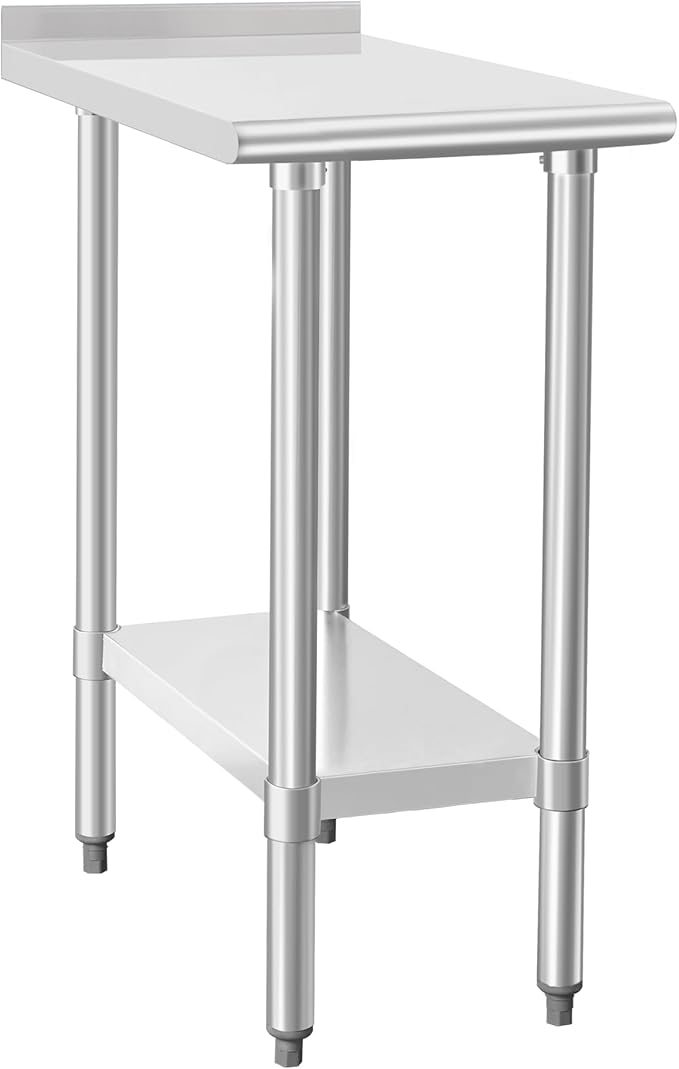 HARDURA Stainless Steel Commercial Work Table Prep Work Metal Table 30×15 Inches with Undershelf and 2" Backsplash Heavy Duty NSF 430 for Kitchen Food Prep