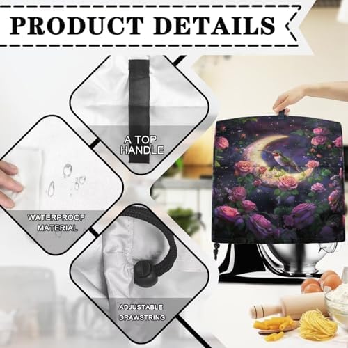 Stand Mixer Covers Home Kitchen Decoration Hummingbird Moon Rose Kitchen Aid Mixer Cover Dust Cover with Pockets and Handle Kitchen Accessories Mixer Covers