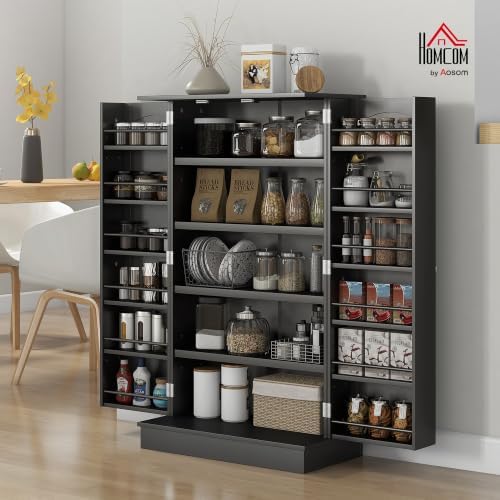 HOMCOM 41" Kitchen Pantry Storage Cabinet 12 Door Shelves Black