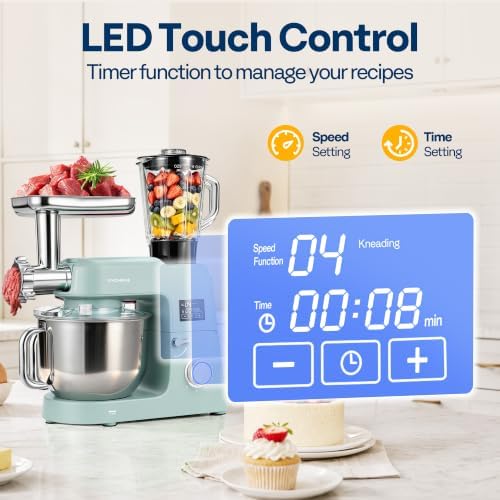 VIVOHOME 9-in-1 Stand Mixer with Fermentation & Timer, 7.5-Quart, Blue