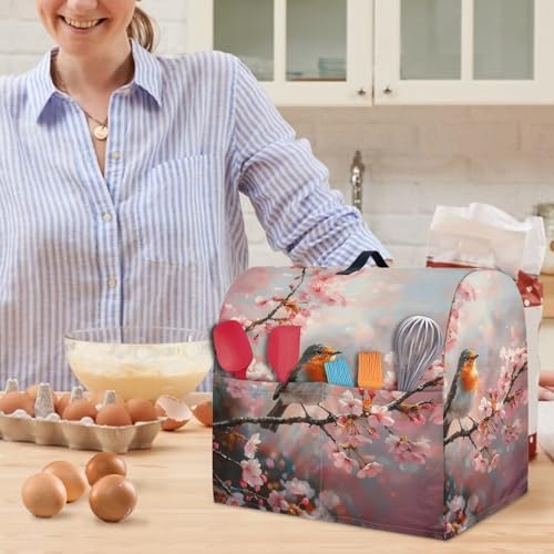 Robin Bird Mixer Covers Kitchen Decor FLower Kitchen Aid Mixer Cover Kitchen Appliance Dust Cover Protection Washable Dustproof Cover for 4.5-5 Quart Mixer Cover