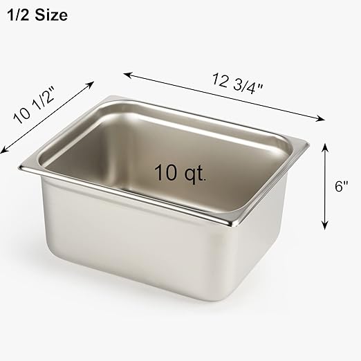 CURTA 6 Pack Anti-Jam Hotel Pans, 1/2 Size 6 Inch Deep, NSF Commercial 18/8 Stainless Steel Chafing Steam Table Pan, Catering Storage Metal Food Pan