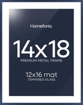 Homeforia 14x18 Picture Frame Navy Blue, High End Metal 14x18 Poster Frames with Mat 12x16 Photo, 14 x 18 Navy Blue Frame Matted to 12 by 16 Print, 18x14 Thin Frame, Tempered Glass, Wall Kit, Set of 1