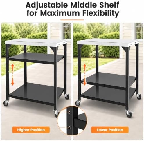 Hisencn 3-Shelf Pizza Oven Table with Lockable Wheels,31.5"L x 24"W