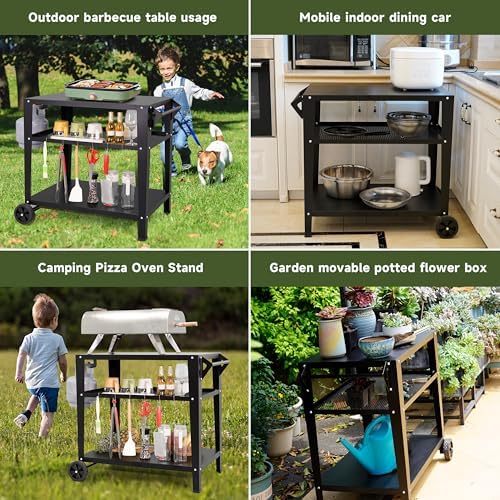 LEETOLLA Outdoor Grill Cart with Wheels, BBQ Prep Table