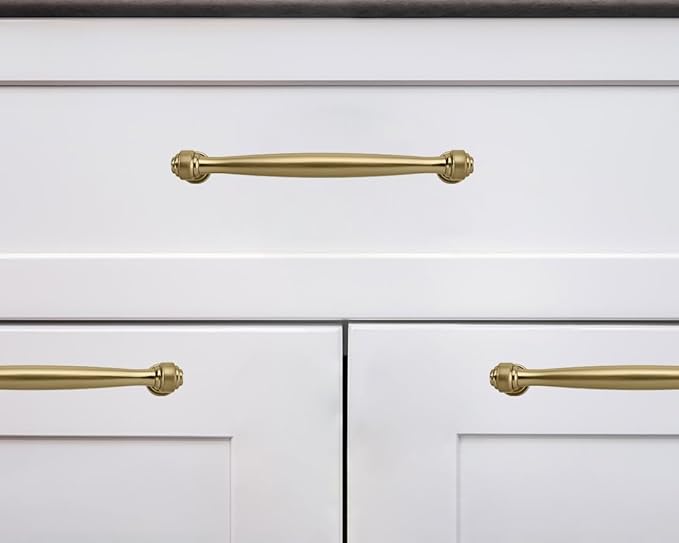 khtumeware 10 Pack 8 Inch(203mm) Brushed Brass Cabinet Pulls Satin Brass Kitchen Cabinet Handles Kitchen Cabinet Hardware for Cupboard Drawer Handles Dresser Pulls