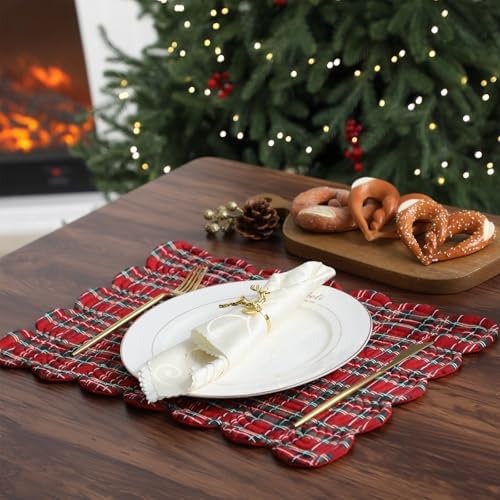 Beeveer 6 Pcs Quilted Scallop Placemats for Home Dining