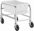 16"x26"x19" Mobile Aluminum Lug Rack with White Meat Lug Tote Box - NSF Heavy-Duty 1 Lug Capacity Food Storage Cart with 5" Swivel Casters, Freezer Safe, Commercial Cart for Seafood, Ingredients