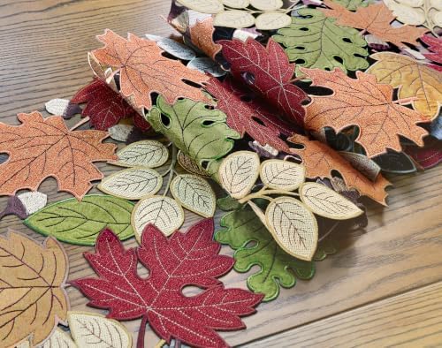 KEVA Fall Table Runner 90inches Long, Thanksgiving Harvest Cutwork Embroidered Table Runner 13in x 90in, Autumn Maple Leaves Table Decoration for Home Dining Kitchen Table