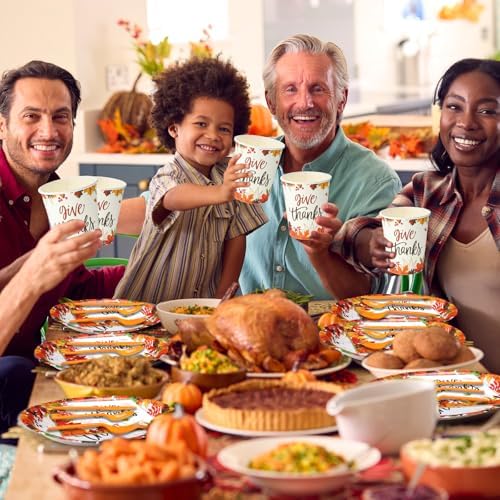 Pajean 175 Pcs Thanksgiving Oval Paper Plates Set with 12 inch Disposable Pumpkin Oval Plates Fall Harvest Paper Maple Leaf Dinnerware Set Heavy Duty for 25 Guests Thanksgiving Fall Party Supplies