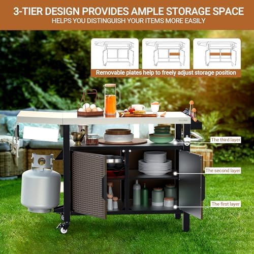 onlyfire 53" Rolling Kitchen Island Cart with XL Stainless Steel Tabletop