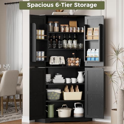 IRONCK Corner Cabinet, 72" Farmhouse Pantry Cabinet, Black
