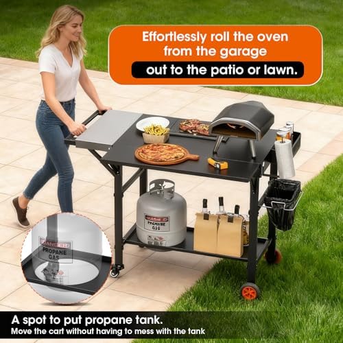 Pizza Oven Table for Ooni Pizza Ovens, Grill Cart Table with Topping