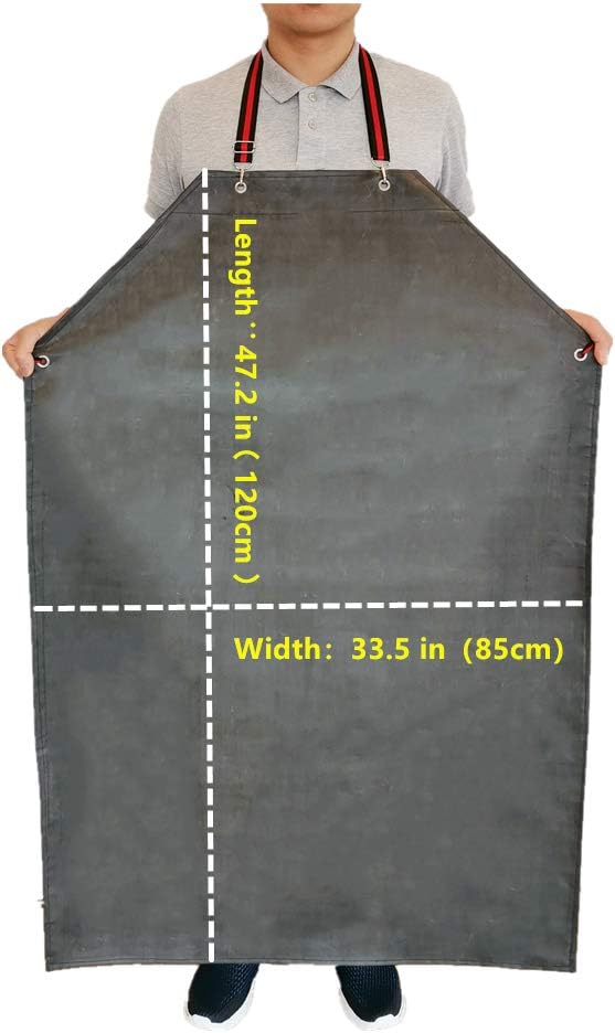 TonLing Thick Rubber Apron, 47.2 x 33.5 Inch Waterproof, Long Chemical Resistant, Adjustable for Dishwashing, Cleaning Fish, Gardening, Lab Work, Butcher and Dog Grooming, Grey