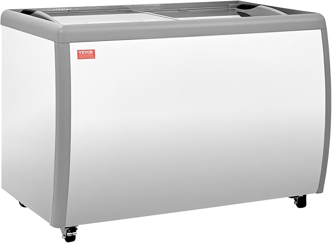 VEVOR Commercial Ice Cream Display Case, 13.1 Cu.ft Chest Freezer, Restaurant Gelato Dipping Cabinet Top Deep Freezer with Locking Casters, Sliding Glass Door, LED Lighting, Hold 8 Ice Cream Tubs