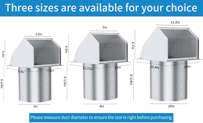 4 Inch Wall Vent Cover with Screen and Damper,Heavy Duty Stainless Steel Exhaust Vent Cover Cap,Dryer Vent Pipe is 8-1/4 inch and Long Enough for House White