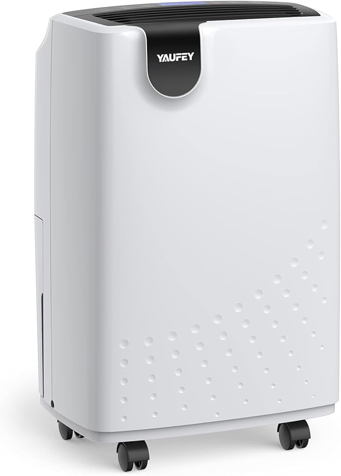 Yaufey 2500 Sq. Ft Dehumidifier for Home and Basements with Auto or Manual Drainage, 0.48 Gallon Water Tank Capacity -Low Noise and 24 Hr Timer