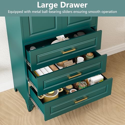 Polup 75" Metal Storage Cabinet, Kitchen Pantry Cabinet with 3 Drawers