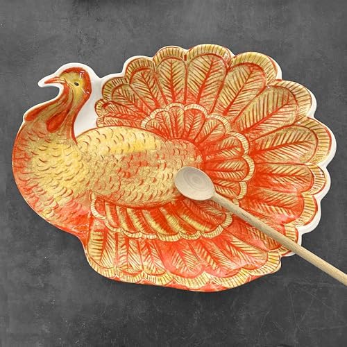 UP Glitter Turkey Shaped Melamine Serving Platter, Thanksgiving Party Tray, Festive Fall Design, for Snacks, Appetizers, and Desserts, Orange, 19 x 15 Inch