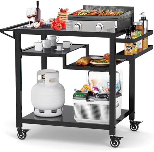 32" Three-Shelf Grill Table, Movable Grill Cart for Ninja