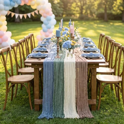 8 Pcs Sage Green Dusty Blue Khaki Cheesecloth Table Runner 118"