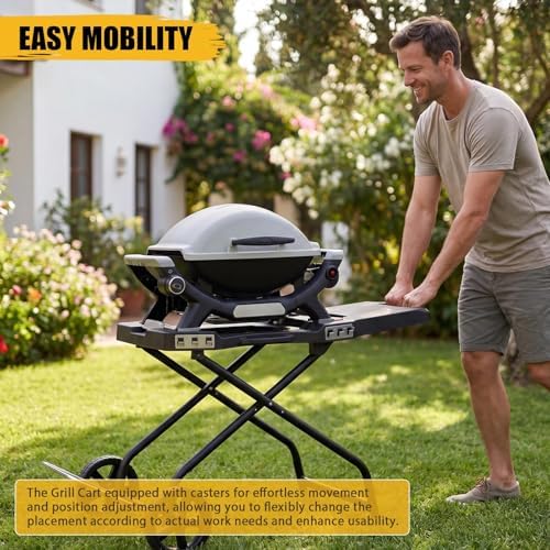 Portable Grill Cart for Weber Q1200, Q1000, Q2200, Q2000, Collapsible Griddle Stand for Blackstone 17" 22" Table Top Griddles, Outdoor Portable Folding Cart