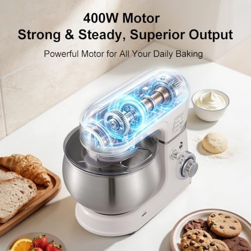 6-Speed 5.3QT+3.2QT Two-Bowl Stand Mixer, Creamy White