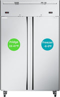 48"W 2 Door Commercial Refrigerator and Freezer Combo 38 Cu.ft Freezer for Restaurant, Bar, Shop Upright, Stainless Steel Reach-in, ETL and DOE Approved