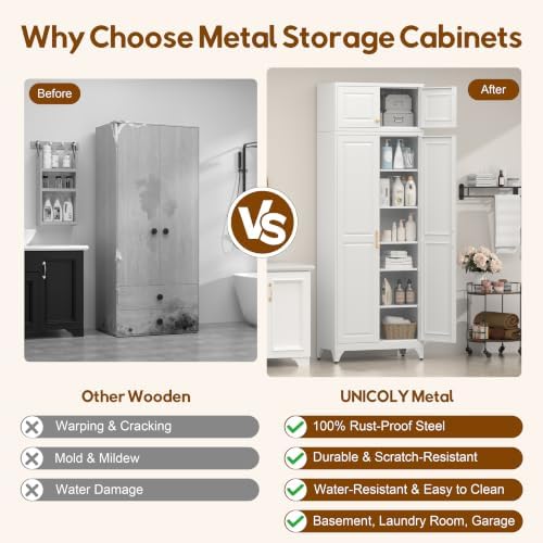 UNICOLY 90.8" Kitchen Pantry Cabinet, Metal Storage Cabinet with 5 Shelves