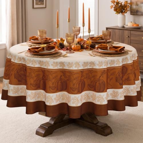 Romanstile Fall Thanksgiving Round Tablecloth 70 Inch, Orange