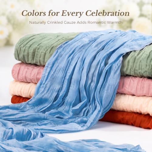 Goodluck 10 Pack 10Ft Baby Blue Cheesecloth Table Runner 35x120 Inch Boho Gauze Table Runner Cheese Cloth Extra Long Romantic Table Runners for Wedding Bridal Shower Birthday Party Table Decor