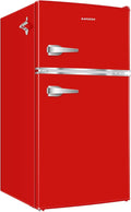 BANGSON Mini Fridge with Freezer, 3.2 CU.FT Small Refrigerator with Freezer, Door Handle, Bottle Opener, For Bedroom, Dorm, Office, Home, Garage or RV, R-600a, Red