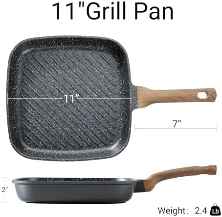CAROTE 11 Inch Nonstick Grill Pan for Steak, Premium Granite Coating