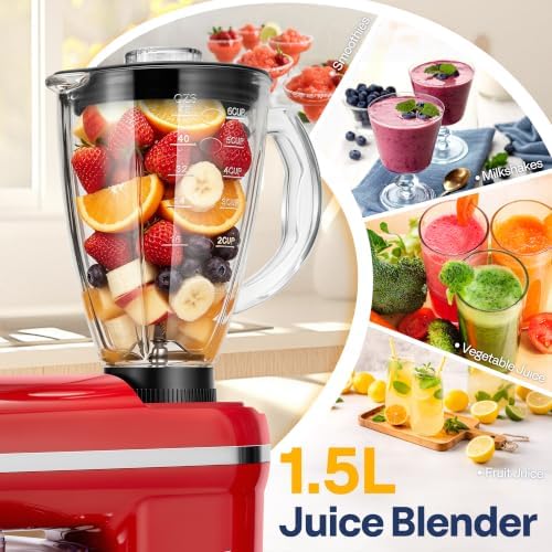 VIVOHOME 3-in-1 Stand Mixer, 6-Quart Tilt-Head Mixer, 10 Speeds, Red