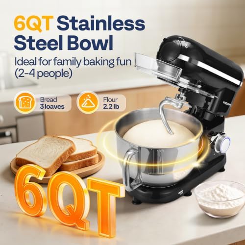 VIVOHOME 3-in-1 Stand Mixer, 6-Quart Tilt-Head Mixer, 10 Speeds, Black