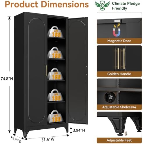 Polup 75" Tall Metal Kitchen Pantry Storage Cabinet with Doors and Shelves