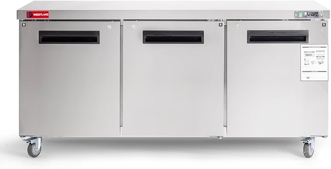 WESTLAKE 72"" W Commercial Refrigerator Worktop Undercounter Refrigerator 17.7 Cu.ft Single Door Stainless Steel Counter Fan Cooling Refrigerator Food Prep Station for Restaurant, Bar, WKTR-72B