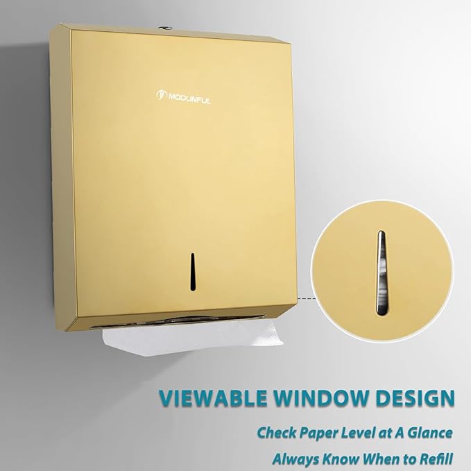 Commercial Paper Towel Dispenser Gold - Multifold Paper Towel Dispenser Wall Mount, High Capacity Stainless Steel Tissue Holder, Suitable for Bathrooms and Public Places