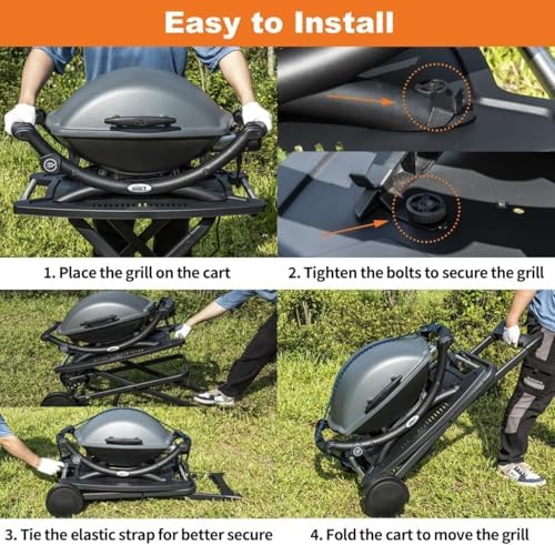 Portable Grill Cart for Weber Q Gas Grills, Folding Grill Stand for Weber Q1000, Q1200, Q2000, Gas Grill Cart for Ninja Woodfire Grill OG700 Series, black, DQ#29018BX-CAR-2C-A