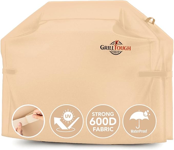 Heavy Duty BBQ Grill Cover for Outdoor Grill, 60 Inch – Waterproof, Weather Resistant, UV & Fade Resistant with Adjustable Straps – Gas Grill Cover for Weber, Genesis, Charbroil, etc. Tan