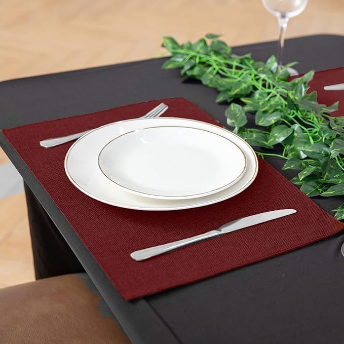 Cloth Placemats Set of 8, Linen Type Fabric Placemats Machine Washable Heat Resistant Placemats Wrinkle Free Thick Polyester Kitchen Place Mats for Dining Table (Burgundy)