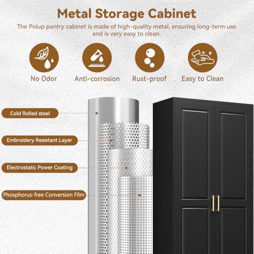 Polup 75" Pantry Cabinet, Tall Metal Storage Cabinet with Doors and Shelves