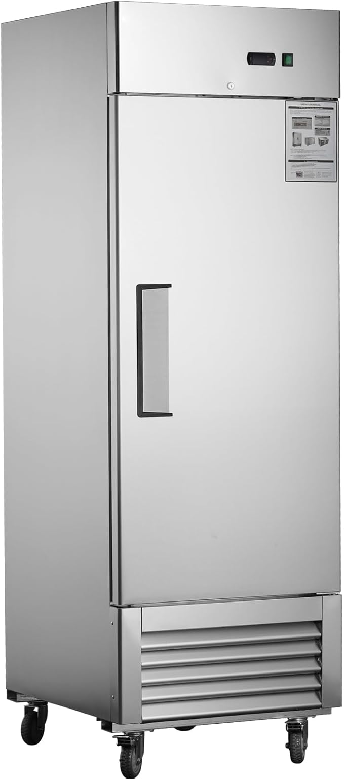 27”W Commercial Freezer Reach-in 18.68 Cu.Ft Single Solid Door, Stainless Steel Interior and Exterior Construction, Commercial Freezer Upright Fan Cooling Freezer for Restuarant, Bar, Shop and etc